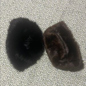 Elegant Black and Brown Faux Fur Hats M